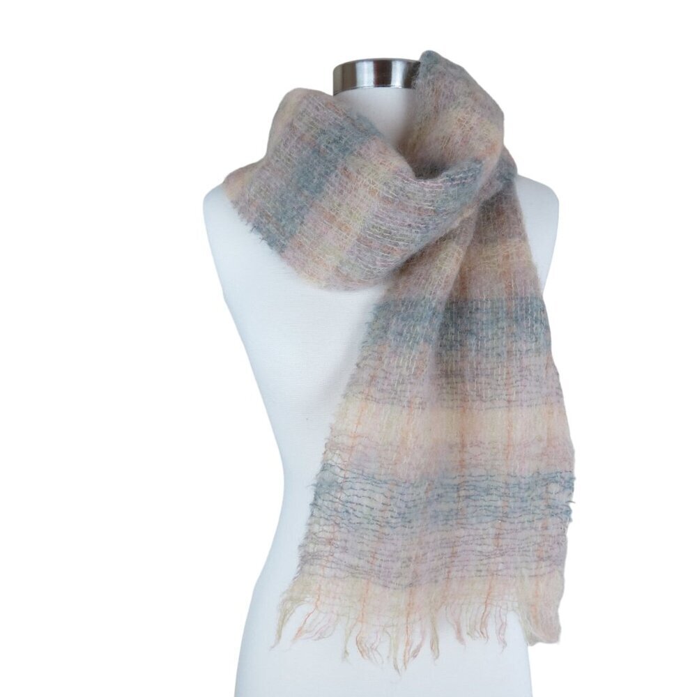 Vintage 70s 80s REDLEAF Neutral Beige Gray Scottish Mohair & Wool Winter Scarf